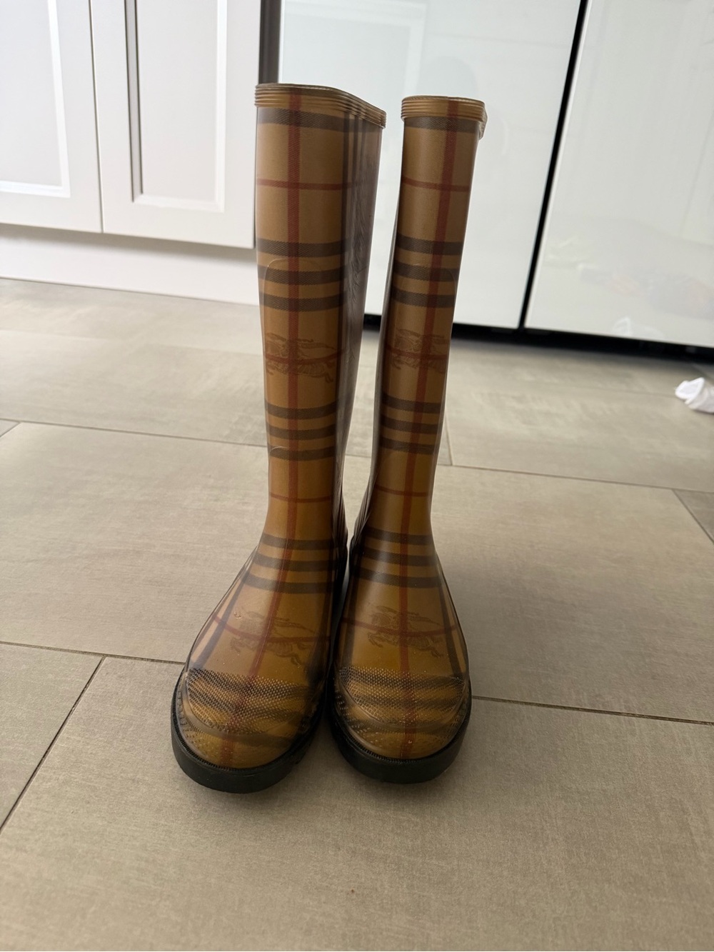 Burberry Tan Plaid Rain Boots